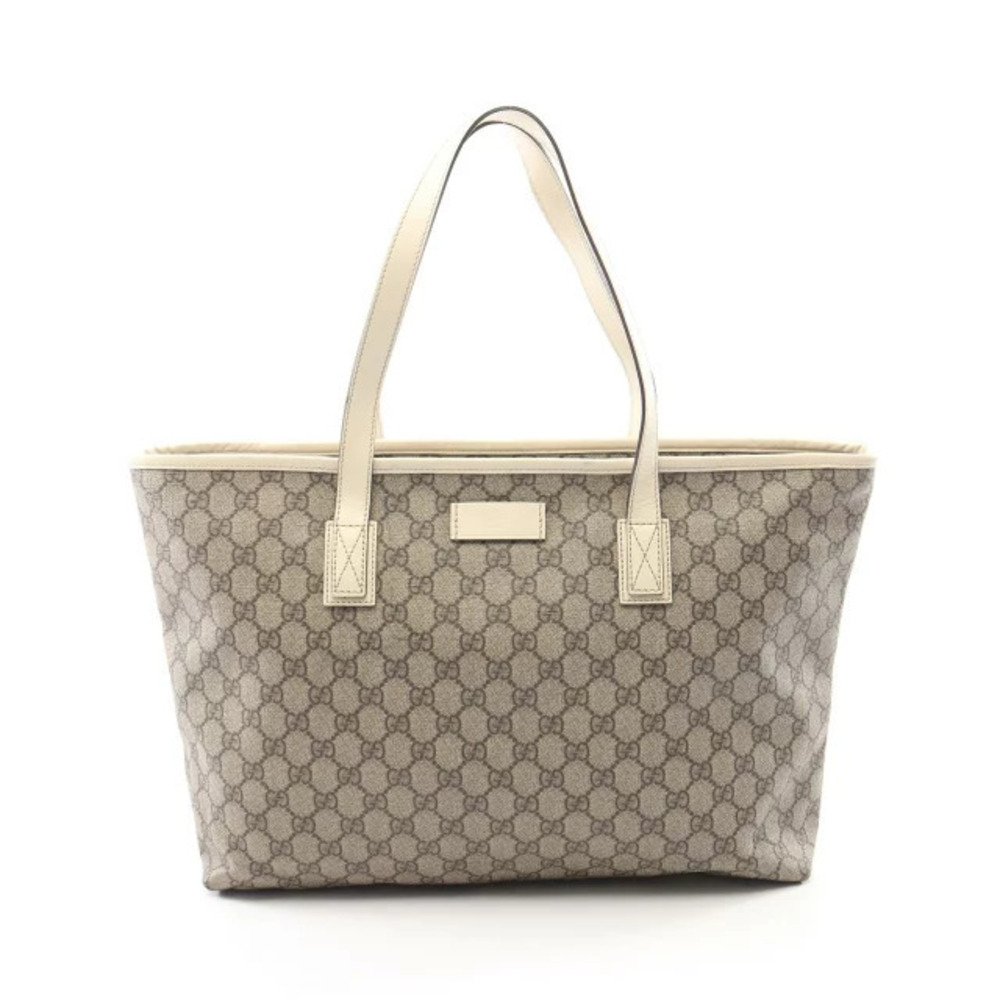 Gucci GG Supreme Tote Bag Canvas Leather Beige Cream White